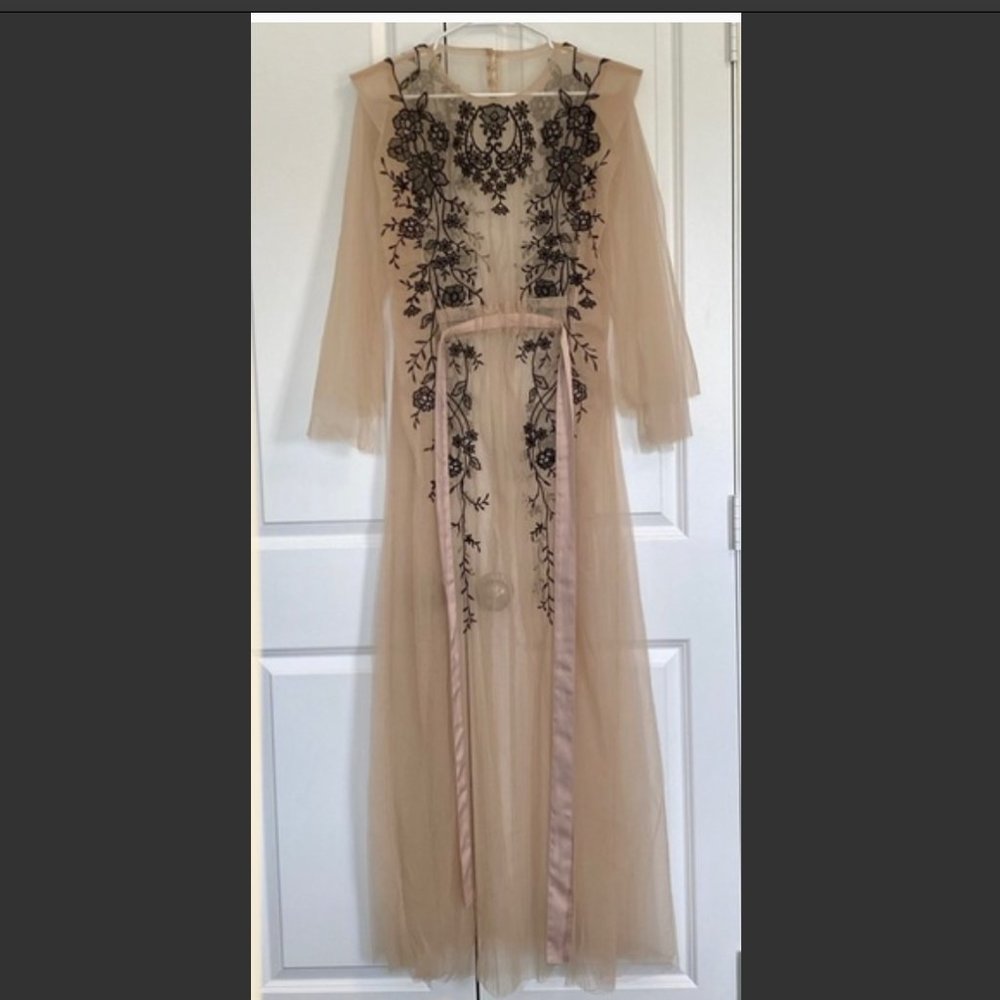 Tan Overlay dress with black embroidery from withloveleena